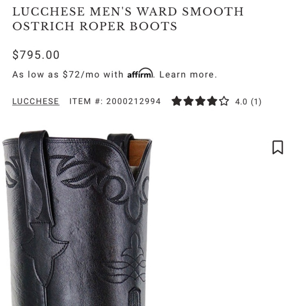 Lucchese Men’s Ward Black Smooth Ostrich Roper boots
